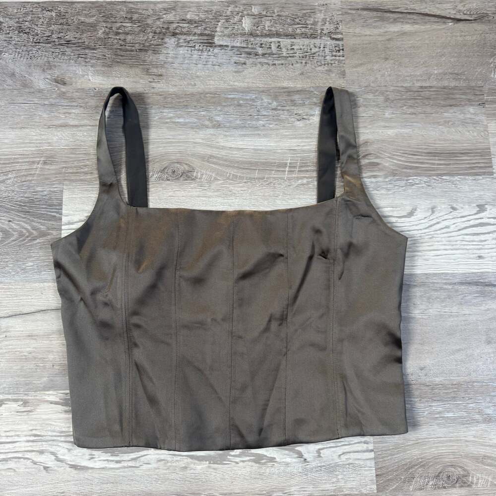 NWT Zara Gray Satin Corset Bustier Square Neck Office Siren Holiday Party XXL